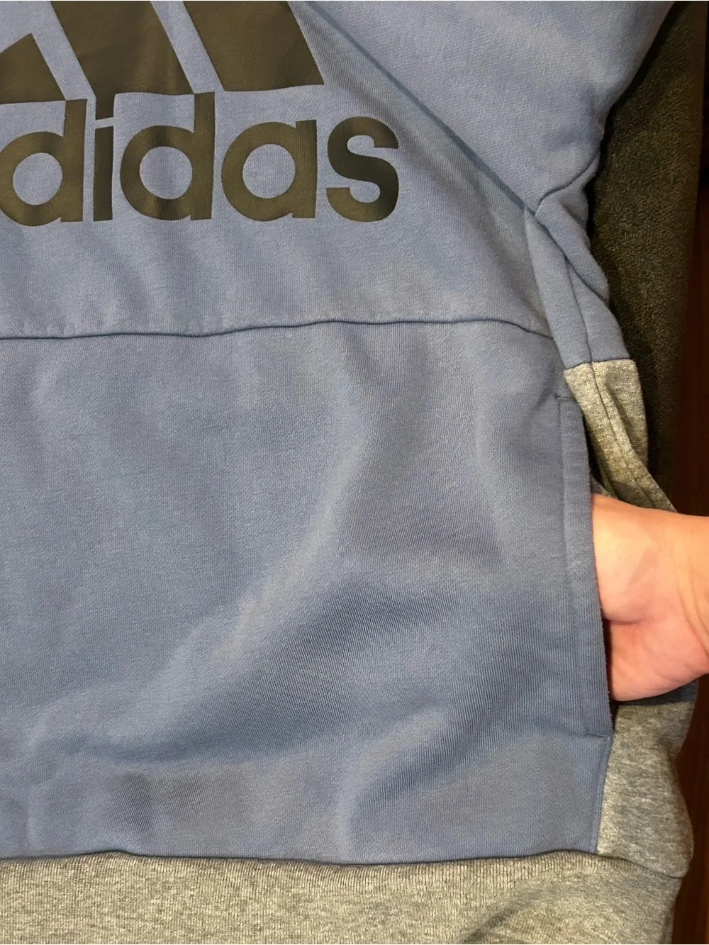 Adidas Blue & Grey Hooded Kids Sweatshirt with Black Logo 18/20 XL